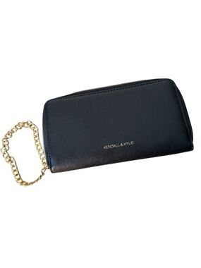 KENDALL & KYLIE Black Clutch Wallet Wristlet Gold Toned Chain Handle